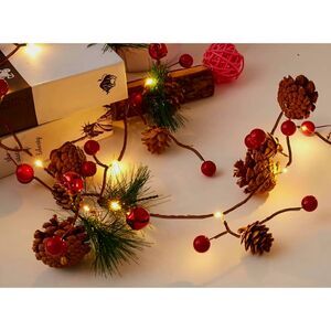 Christmas Garland Pinecone Needles Red Berry with Lights 12ft